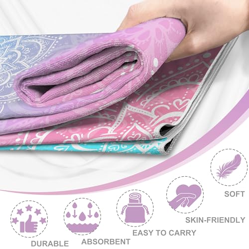 Yoga Towel,Absorbent Yoga Mat Towel for Hot Yoga Non Slip,Stylish Prints,Ideal for Workouts,Hot Yoga,Bikram,Pilates Equipment,72 x 27 in,Gradient Mandala - color: Purple Blue Gradient Mandala