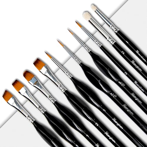 10 Pcs Detail Paint Brush Set | Copper Tube, Double-Wire Binding, Birch Wood Triangular Grip for Oil, Watercolour, Acrylic & Digital Art - color: 10pcs Black Combo Set
