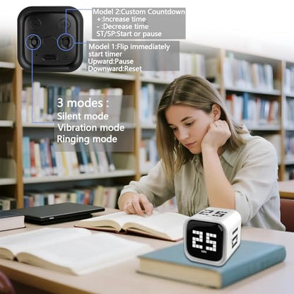 Rotating Focus Timer, 5/25/10/50-Minute Pomodoro Timer, Desk Flip Countdown with Vibration & Volume Control, ADHD-Friendly Tool for Office, Study, and Kitchen (Black) - color: Black