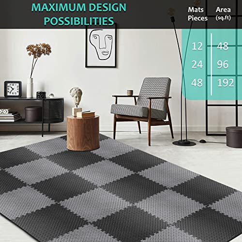 BEAUTYOVO Puzzle Exercise Mat with 12/24/48 Tiles Interlocking Foam Gym Mats, 24'' x 24'' EVA Foam Floor Tiles, Protective Flooring Mats for Gym Equipment - color: 96 Sq.ft/24 Tiles - Black & Gray