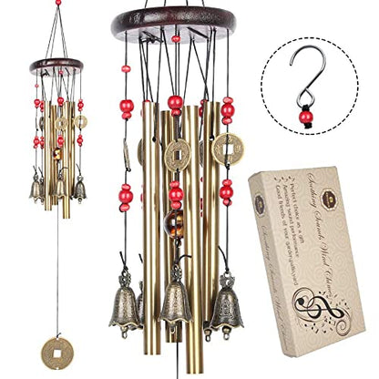 Chinese Traditional Retro 4 Tubes 5 Bells Bronze Yard Garden Outdoor Living Wind Chimes 60cm - size: GuanYin