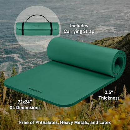 Retrospec Solana Yoga Mat Thick 1/2in Non-Slip Workout Mat with Nylon Strap - 72x24in Exercise Mat for Pilates, Stretching & Fitness - BPA Free, Easy Clean - color: Elm Green