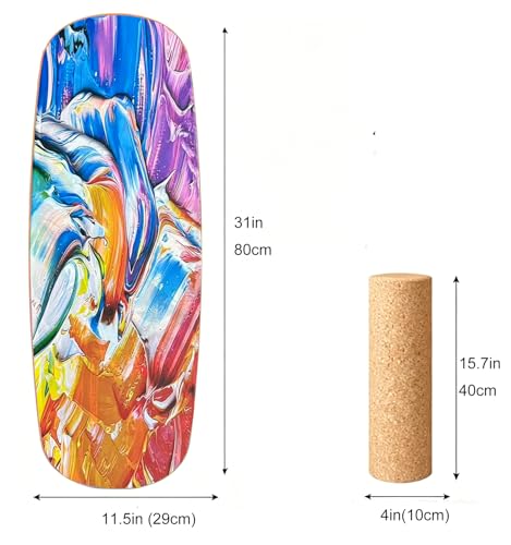 Balance Board with Cork Roller | Balance Training, Core Workout,, Anti-Slip Surface, Core Strength - color: oil painting