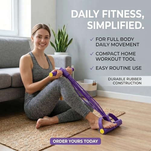 Pedal Resistance Band with Handle for Women | Multifunction Foot Pedal Exercise Bands, 8-Tube Rubber Up To 60 Lb, At Home Workout Equipment, Abdomen/Waist/Arm/Leg