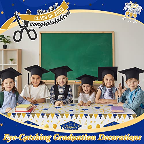 Kinlop 3 Pcs Graduation Tablecloths Class of 2026 Graduation Party Decoration Supplies 51 x 108 Plastic Congrats Grad Table Covers Disposable Graduate Tablecloths(Blue, Gold) - color: Blue, Gold