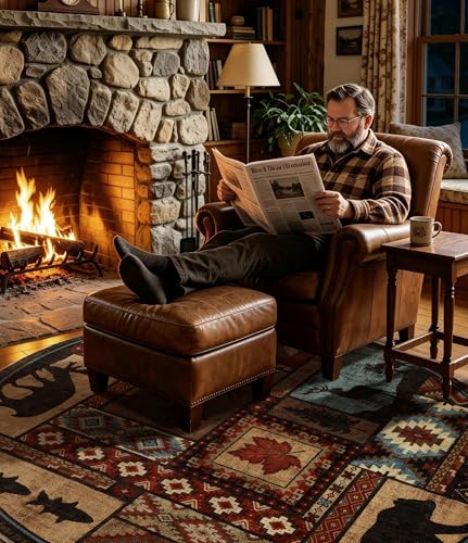 YIHOUSE Washable Rustic Cabin Round Rug, 6ft - color: Brown, size: 6' (Round)