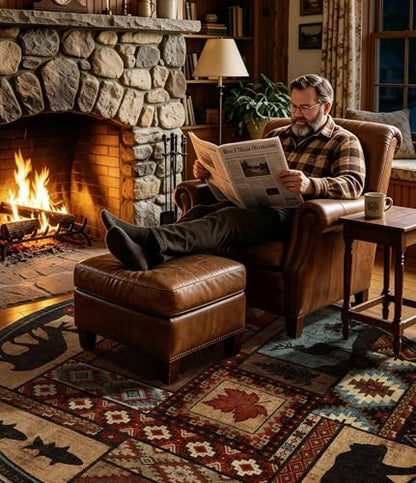 YIHOUSE Washable Rustic Cabin Round Rug, 6ft - color: Brown, size: 6' (Round)