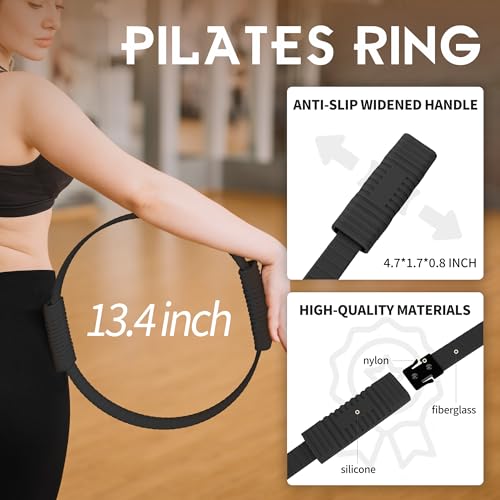 Wavar Pilates Essentials Kit for Women, 13.5" Magic Circle Fitness Set | with mini ball & resistance bands, for beginner home workouts, including exercise guide - color: Black