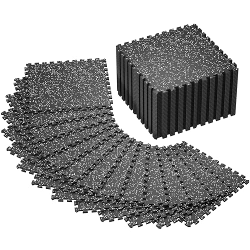 SUPERJARE 0.4'' Thick 48 Pcs 192 Sq Ft Rubber Top Exercise Equipment Mats, High Density EVA Foam Mats with Rubber Top, Interlocking Gym Flooring for Home Gym, Protective Workout Mat, Black/Grey - size: 48 Tiles (192 Sq Ft)