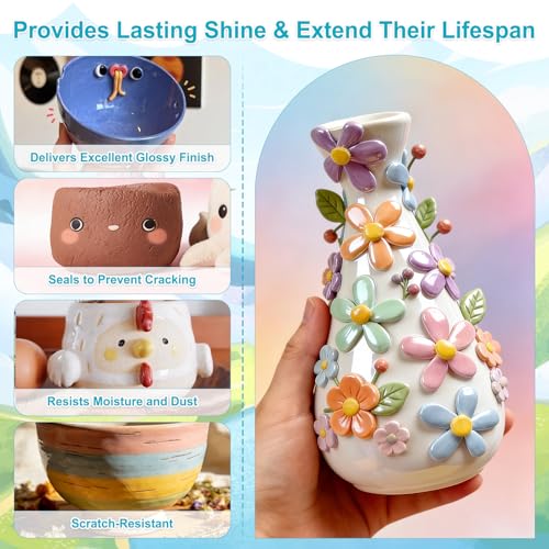 Lezmarket 200ml Air Dry Clay Glaze and 48 Pcs Clay Tools Kit, (Gloss) | Provide Gloss Finish, Protects Clay from Surface Wear, Used for Sculpting, Molding Clay Crafts