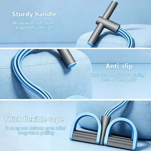 Pedal Resistance Band with Handle,4/6/8 Resistance Levels Elastic Pull Rope, Portable Fitness Bands for Leg Butt Training, Home Gym, Yoga, Pilates - size: 6 Levels（Blue）