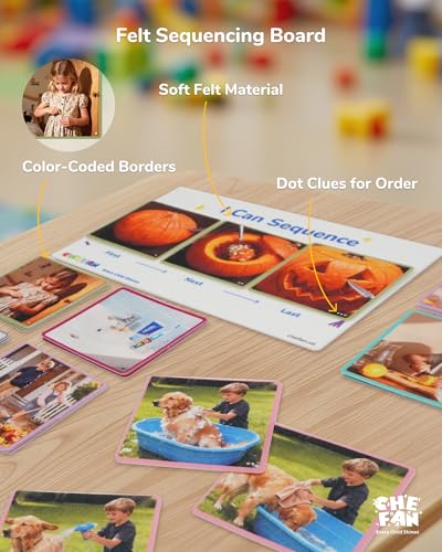 CHEFAN Sequencing Cards for Kids, Speech Therapy Sequence Game with Board, Preschool Kindergarten Storytelling Sentence Building Learning Activities (3 Steps) - size: 3-Step Board