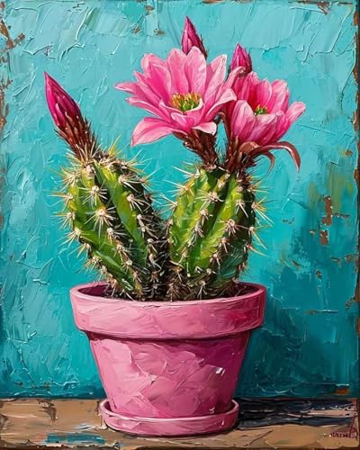 Mrnsiet Paint by Number for Adults Beginners, Easy Cactus Paint by Numbers Kits on Canvas, DIY Cactus Oil Painting Kits Adults' Paint-by-Number Kits for Home Wall Decor 16x20 Inch - color: MT22398-US