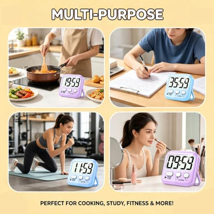 Antonki 2 Pack Digital Timer for Kids Classroom Kitchen Timers for Cooking | w/ Battery, Easy to View, Alarm, Mute Mode, Count Down/Up, Magnetic, Kickstand, Hanging, Classroom Timer for Teacher Supplies - color: 2 * Sky Blue + Lavender Purple