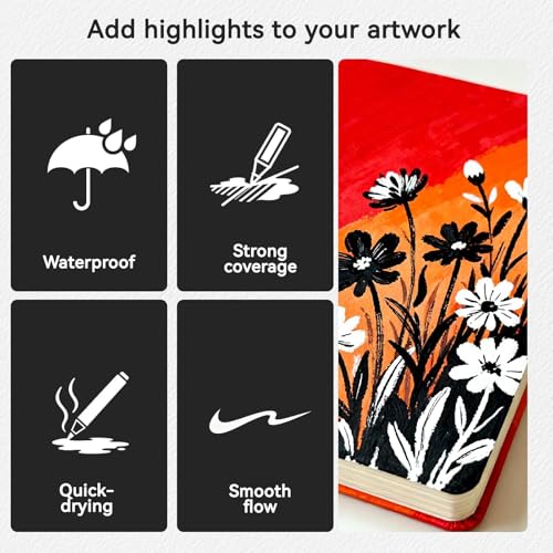 3 White & 3 Black Paint Pen, Black and White Marker, 6 Pack | Acrylic Markers for Rock Painting, Wood, Glass, Plastic, Ceramic and Frabic, Smooth Painting - color: 3 White+3 Black