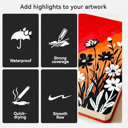 3 White & 3 Black Paint Pen, Black and White Marker, 6 Pack | Acrylic Markers for Rock Painting, Wood, Glass, Plastic, Ceramic and Frabic, Smooth Painting - color: 3 White+3 Black