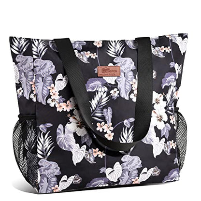 Buringer Large Waterproof Beach Bag for Women Sandproof Tote Bag with Zipper and Pockets Pool Bag for Travel Gym Vacation - color: Floral
