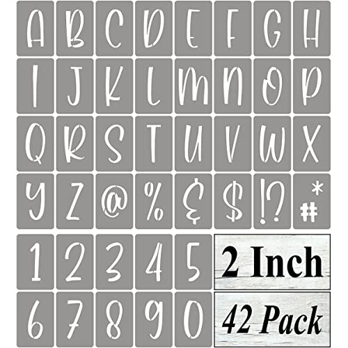 2 Inch Alphabet Letter Stencils for Painting - 42 Pack Letter and Number Stencil Templates with Signs for Painting on Wood, Reusable Letters and Numbers Stencils for Chalkboard Wood Signs & Wall Art - size: 2 Inch