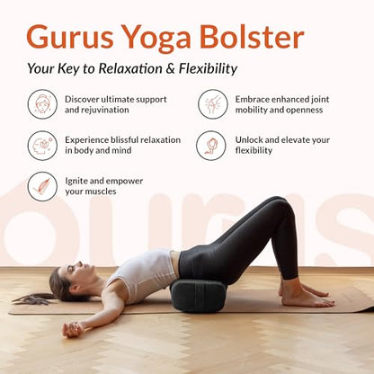 Gurus Super Soft & Firm Yoga Bolster Pillow - Lightweight, Easy to Carry with Handles - Rectangular, Machine Washable Cover