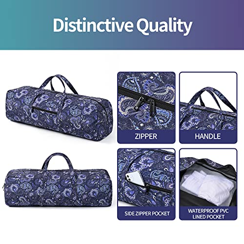 Boulder Bee | Yoga Mat Bag | Large Yoga Mat Carrier with Wet Pocket | Yoga Gifts | Gym Tote Bag for Women - color: Blue cashew flower