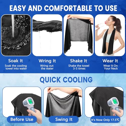 Hosuly 150 Pack Cooling Towels Bulk 40 x 12 Inch Large Chilly Breathable Sweat Sports Cold Towels Sublimation Microfiber Ice Neck Rag for Hot Weather Workout Gym Team Gift (Black) - color: Black