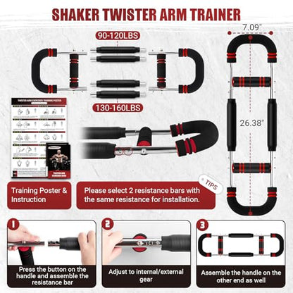 Twister Arm Trainer, 30-120 lbs Adjustable Chest Workout Equipment | 4 Spring & Poster for Men & Women, Detachable Power Twister Home Fitness Equipment for Enhancing Upper Body Muscle - color: Crimson