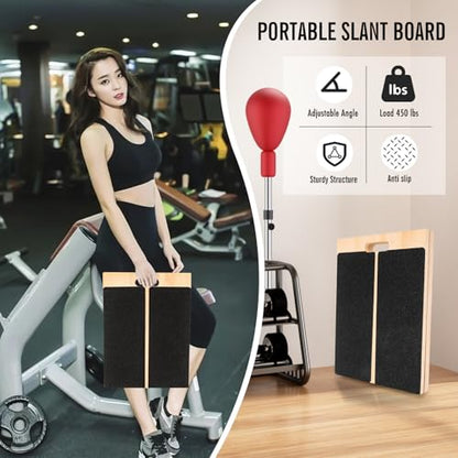 Adjustable Slant Board for Calf Stretching - Portable Wooden Incline Board for Physical Therapy, Squats & Pilates - Calf Stretcher for Ankle, Heel & Leg Support