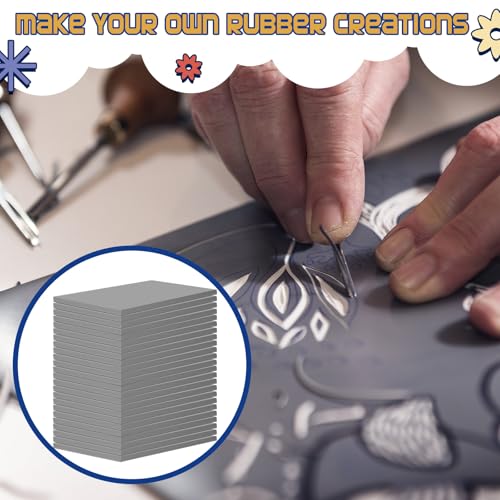 MotiMind 48 Pcs 4"x6" Linoleum Block Rubber Stamp Carving Blocks | Soft Gray Linocut Blocks Bulk, Linoleum Blocks for Printmaking, Back to School Supplies, Fit for Crafting, Tamp Maker Project