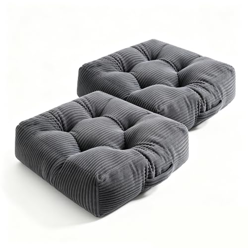 Square Floor Pillow, 6-Inch Thick Floor Cushion with PP Cotton Filling, Soft Corduroy Supportive Floor Seating for Living Room, Office, 22 x 22 Inches (Gray, 2 Pack) - color: Gray, size: 2 Pack