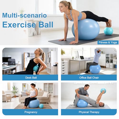4Pcs Yoga Ball Set includes Large and 9in Pilates Balls, Massage & Spiky Ball for Fitness ,Anti-Burst Exercise Ball with Pumb for Pregnancy,Physical Therapy,Office Chair, Home Workout,3Sizes,3Colors - color: Blue, size: L(23-26inch/58-65cm)