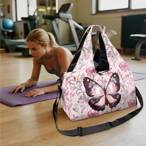 Yoga Mat Bag for Men Women Canvas Yoga Mat Carrier Take In Out Mat Easily for Beach Swim Bags Pool Sports Gym - color: Butterfly pink