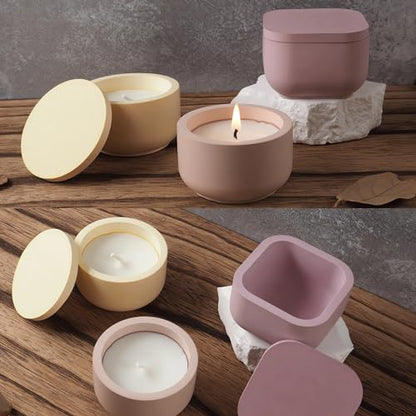 2Pcs Round Square Jar Silicone Mold for Cement Plaster Resin DIY Craft ﻿ | Smooth silicone for easy demolding, id design for storage box. Heat-resistant reusable, fits concrete, resin & plaster