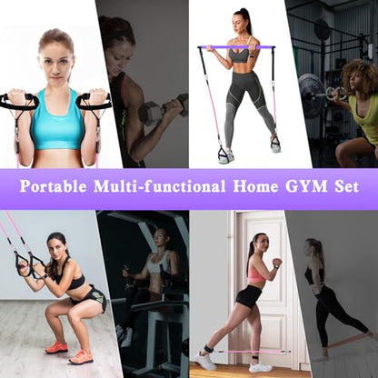 Bbtops Pilates Bar Kit with Resistance Bands,Pilates Bar with Stackable Bands Workout Equipment for Legs,Hip,Waist and Arm,Exercise Fitness Equipment for Women & Men Home Gym Yoga Pilates - color: Dark Purple