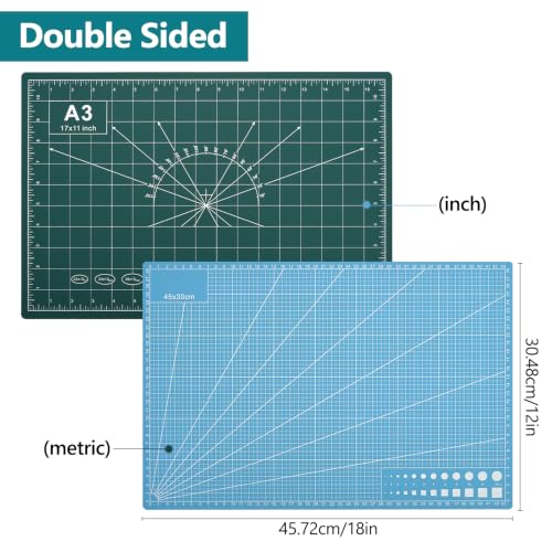 12x18in Self Healing Cutting Mat Kit with Ruler & Knife, for Sewing DIY | A3, Double Sided, Cutting Mat Kit, Craft Knife with 5 Replacement Blades, Quilting Ruler, For Sewing Craft DIY