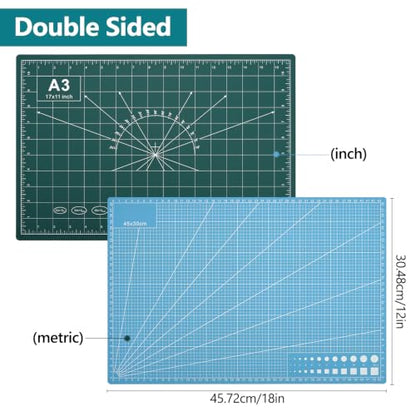 12x18in Self Healing Cutting Mat Kit with Ruler & Knife, for Sewing DIY | A3, Double Sided, Cutting Mat Kit, Craft Knife with 5 Replacement Blades, Quilting Ruler, For Sewing Craft DIY