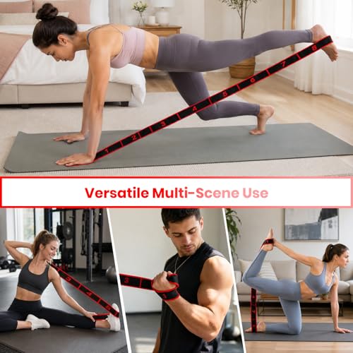 Resistance Band for Stretching, Yoga, Pilates and Fitness, Number Stretch Fitness Band with Clear Markings, 8-Section Elastic Latex Training Bands with Adjustable Tension for Body Shaping - color: Red-Black
