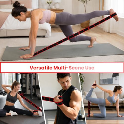 Resistance Band for Stretching, Yoga, Pilates and Fitness, Number Stretch Fitness Band with Clear Markings, 8-Section Elastic Latex Training Bands with Adjustable Tension for Body Shaping - color: Red-Black