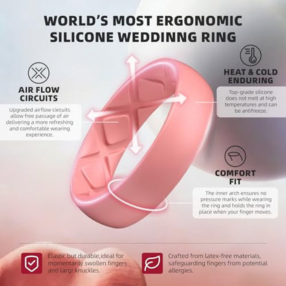 Egnaro Women's Bridal Rings Sets, 6mm Wide, 2mm Thick, Silicone Wedding Rubber Band with Half Size, Inner Arc Ergonomic Breathable Design - color: SETA-Black, Marble, Whitepink, Faint Red, size: 4.5-5
