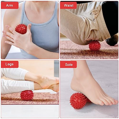 URAQT Spiky Massage Ball Set, 2 Pack Physical Therapy Massage Balls, Hard Lacrosse Ball & Spiky Massage Ball for Myofascial Release and Trigger Point Deep Tissue Massage (Red) - color: 2pcs-red