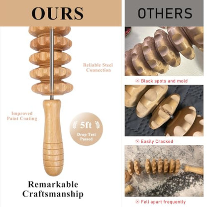 Xokocli Cellulite Massage Tool Wood Therapy Massage Tools Fascia Blaster Cellulite Roller Lymphatic Drainage Massager Deep Tissue Massage Stick for Legs Thighs Muscle Relief Recovery(White 12-Wheel) - color: Nude 12-wheel