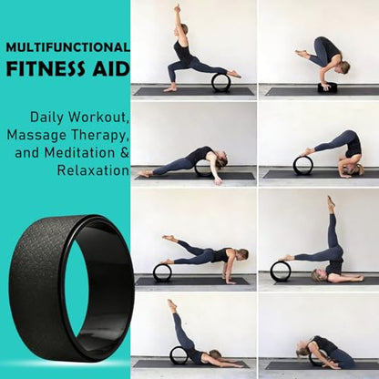 NGT Yoga Wheel 13 inch Yoga Wheel for Back Pain Strongest and Most Comfortable Dharma Yoga Prop Wheel with Free Yoga Bands - color: black-black
