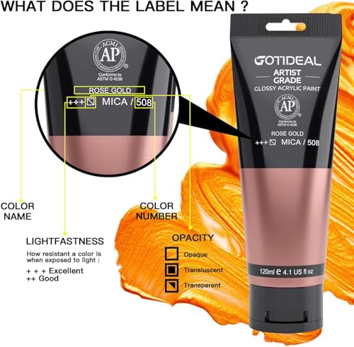 GOTIDEAL Acrylic Paint Metallic Rose Gold(120ml, 4.1 oz) | Non Toxic, Non Fading, Rich Pigments,for Painters, Adults & Kids,Ideal for Canvas Wood Clay Fabric Ceramic Craft Supplies - color: Metallic Rose Gold, style: Metallic
