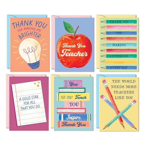 Sweetzer & Orange Teacher Thank You Cards – Set Of 24 4x5.5” Cards With Envelopes & Storage Box – 6 Classroom Designs With 3 Inside Messages For Teacher Appreciation - color: Schoolhouse Classics
