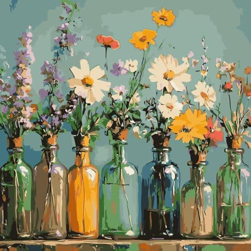 OJTOYART Colorful vases Paint by Numbers Kit for Adults Beginner,Adult Paintby Number Kits on Canvas, DIY Acrylic Colorful Painting by Number for Adults Home Decoration 16 x 16 Inch - color: MT6302