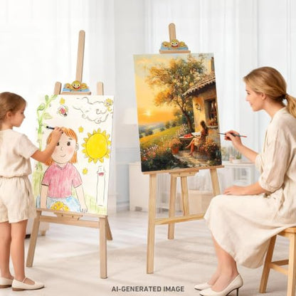 Smiley Wooden Easel for Painting, Wedding Signs & Display, Adjustable | Adjustable foldable wooden easel for painting canvas.Sturdy A-frame pine stand for wedding signs,displays&studio use - color: Primary Colour