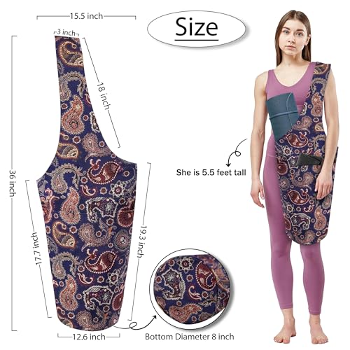 Yoga Mat Bag Yoga Tote Bag with Large Pocket and Zipper Pocket Yoga Mat Bag Carrier Fit Most Size Mats and All You Stuff - color: dark purple