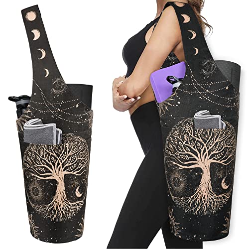 Yoga Mat Bag - Long Tote with Pockets - Holds More Yoga Accessories - Yoga Bag Fit Most Size Mats - Yoga Mat Carrier - color: Tree of Life