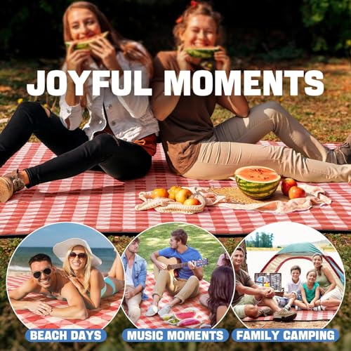 TigeJoy Extra Large Picnic Blanket Waterproof Beach Blanket 80''x80'' - color: Red, size: 6'8" x 6'8" (Rectangular)