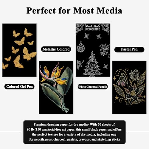 Fuxi Black Paper Sketchbook, 2-Pack - 5.5" x 8.5" | 90lb/150gsm Black Sketch Paper, 50 Sheets Per Pad - color: Black