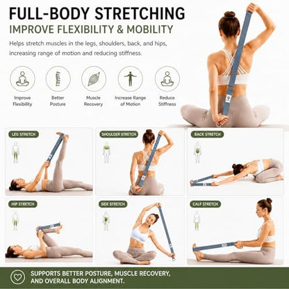 Yoga Strap for Stretching, Non-Elastic Yoga Belt with D-Ring - color: Denim Blue, size: 8Feet/2.4M